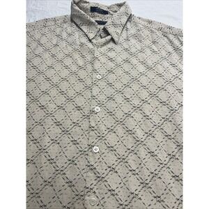 Geoffrey Beene Silk Short‎ Sleeve  Button Up Tan Beige Shirt Size L beachy